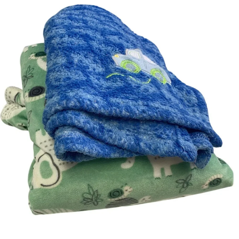 2 Adorable Baby Boy Cars Elephants Super Soft Throw Blankets Very Good Condition